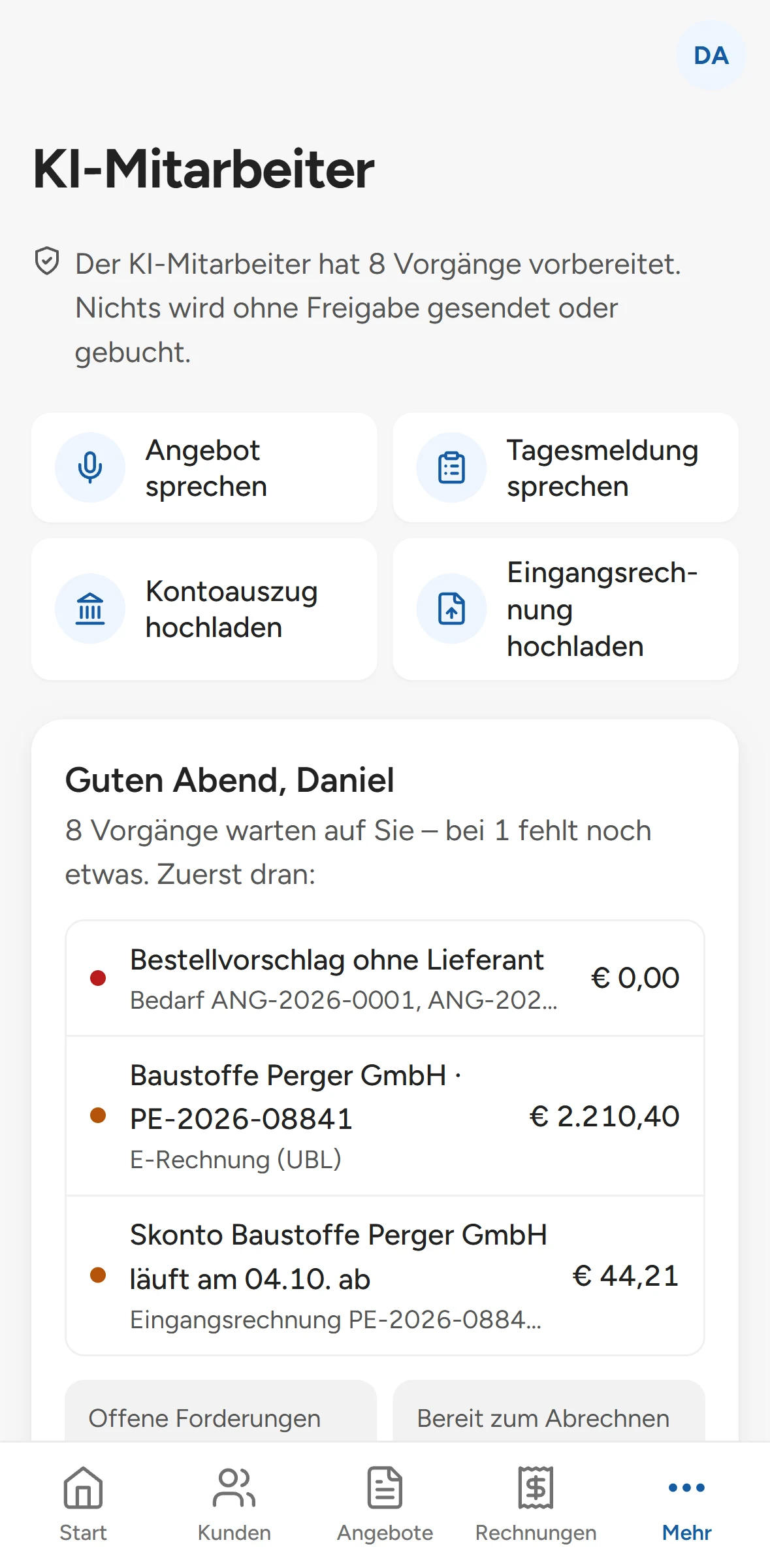 KI-Mitarbeiter am Handy: Guten Abend, fünf Vorgänge warten