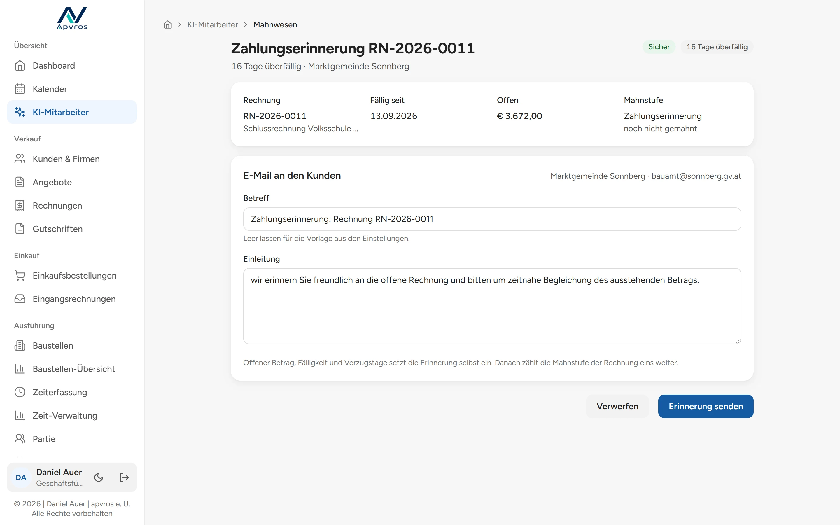 apvros Zahlungen und Mahnwesen