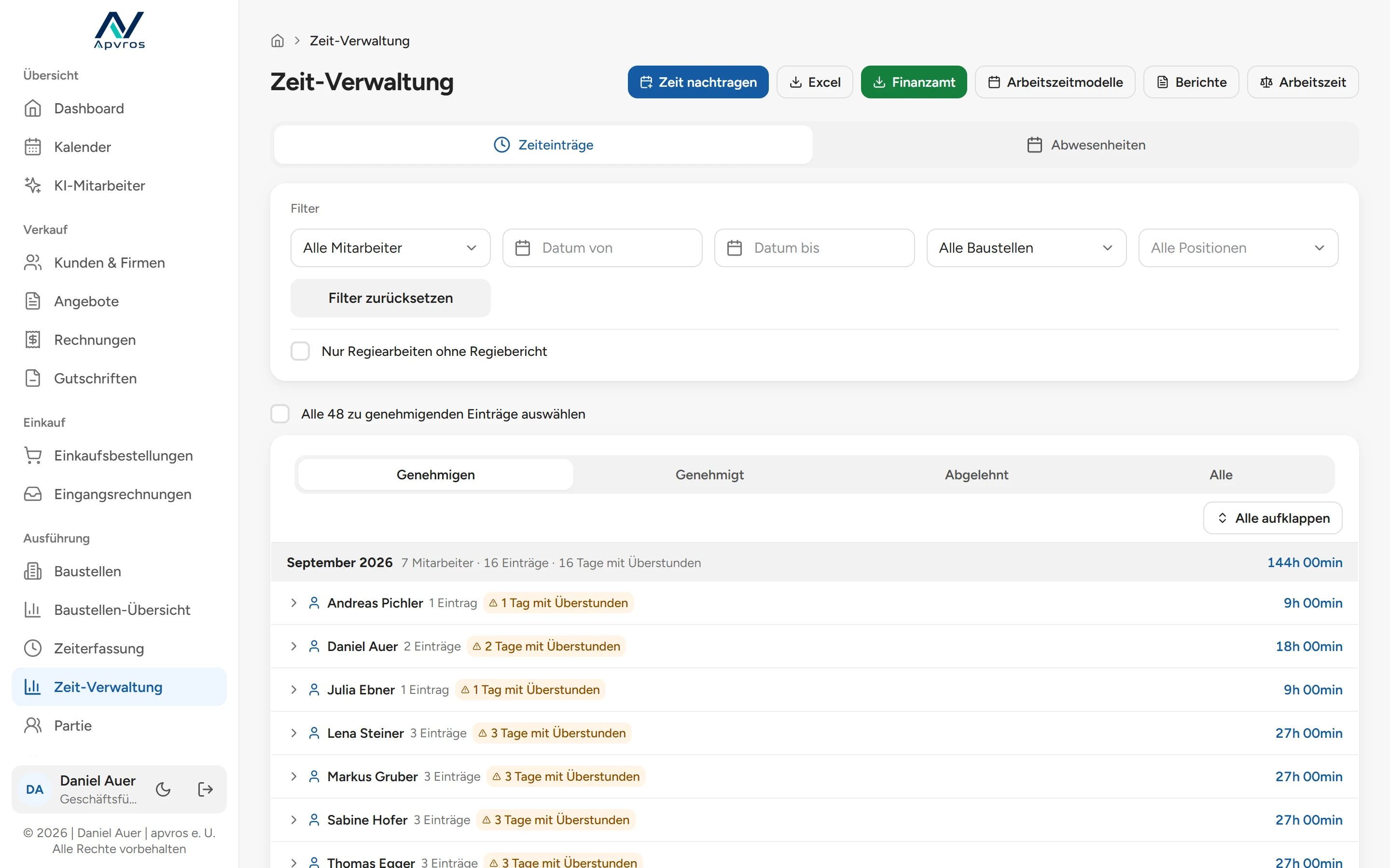 apvros Zeit-Verwaltung